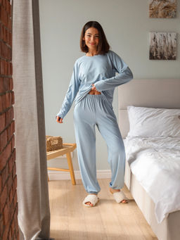 Костюм для дома BAMBUK с брюками, серо-голубой - Inzibe фото 6