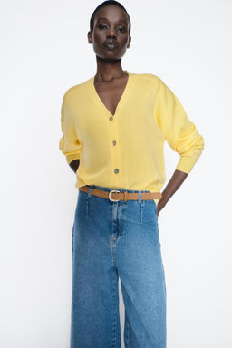 Z1975 WIDE-LEG CROPPED HIGH-WAIST BELTED JEANS - Zara фото 2