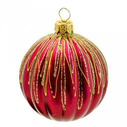 Елочная игрушка фигурка стеклянная "Шарик рифленый-3" д8, h8см, ручная художественная роспись, подарочная упаковка (Россия)