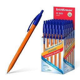 Цена за 50 шт. Ручка шариковая автоматическая ErichKrause R-301 Matic Orange 0.7, цвет чернил синий (в коробке по 50 шт.)