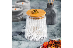 Банка стеклянная 650 мл 10*10*13 см с деревянной крышкой с силиконовым уплотнителем