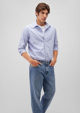 Cizgili Mavi Gomlek