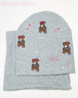 02-30-BT Комплект для девочки (колпак+снуд) (48-50)