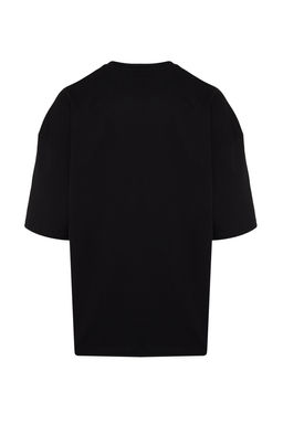 Siyah Oversize/Genis Kesim K?sa Kol Manzara Nak?sl? %100 T-Shirt TMNSS23TS00243