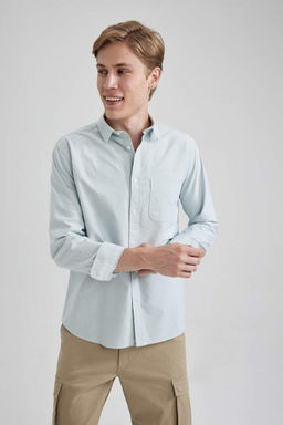 Оксфордская рубашка обычного кроя с длинным рукавом - Defacto фото 3