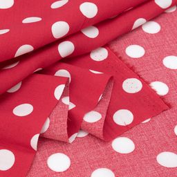 Ткань на отрез штапель 150 см 31-04 Белый горох на красном