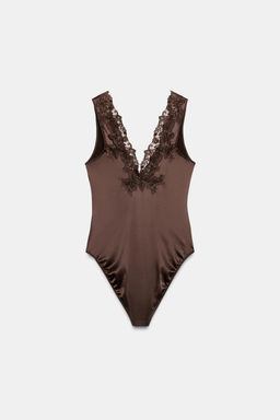 ZW COLLECTION SATIN BODYSUIT WITH LACE TRIM - Zara фото 6
