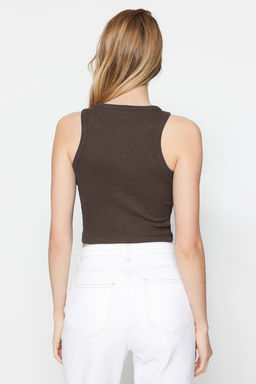 Kahverengi-Tas 2li Paket Vucuda Oturan Crop Halter Yaka Fitilli Esnek Orme Atlet TWOSS21AL0058