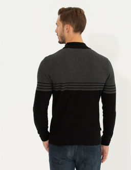 Siyah Slim Fit Yar_m Bal_k__ Yaka Triko Kazak - Pierre cardin фото 5