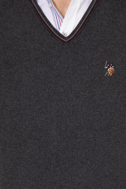 U. S. Polo Assn Мужской базовый трикотажный свитер антрацитового цвета с v-образным вырезом - U.s. polo assn фото 12