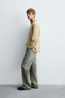 CONTRAST CHECKERED WAFFLE-KNIT T-SHIRT - Zara фото 4
