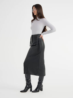 CONTE Юбка-midi из экокожи с декоративными патами LU 2853 black - Conte elegant фото 2