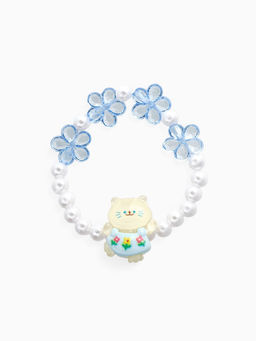 Цена за 3 шт. Браслет детский Выбражулька «Котик», d=6 см цветы, жемчуг, бело-голубой