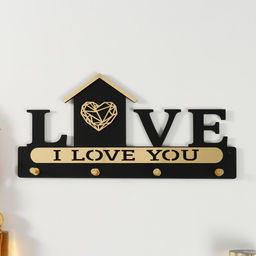 Настенные крючки декоративные Дом с сердцем, ключница, дерево, чёрный, зеркальный, 2.8?33.8?16.8 см