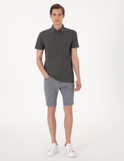 Gri Slim Fit %100 Pamuk K_vr_lmaz Amerikan Pike Polo Yaka Basic Ti__rt