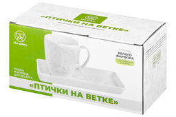 Чашка 300 мл 11*8,3*9,5 см Птички на ветке с фарфоровым блюдцем для десерта 20,5*10*2 см - Elan gallery фото 12