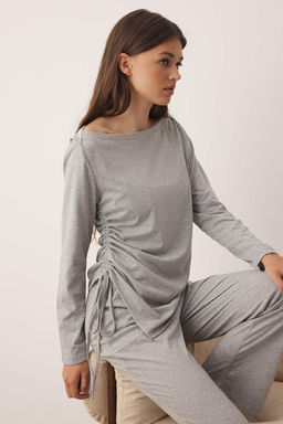 Gri Melanj Pamuklu Buzgu Detayl? Orme Pijama Tak?m? THMAW26PT00082