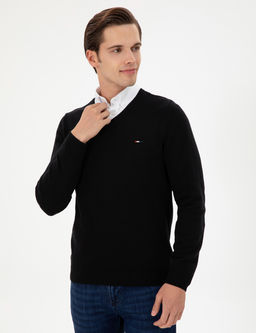 Erkek Slim Fit V Yaka Siyah Basic Kazak - U.s. polo assn фото 3
