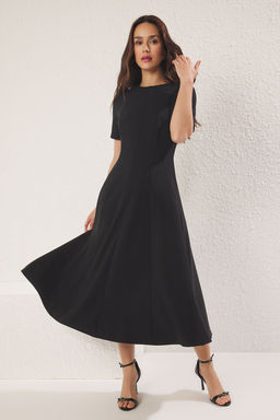 TRENDYOLMILLA Siyah Etegi Belden Ac?lan Midi Dokuma Elbise TWOSS25EL00790  фото 2