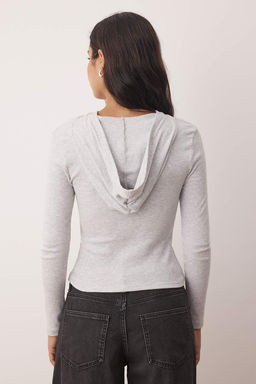 Kar Melanj Kapusonlu Fitilli Dugmeli Fitted/Vucuda Oturan Orme Bluz TWOAW26BZ00033
