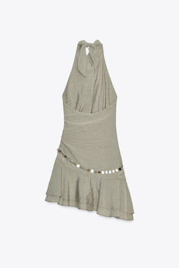 STRIPED HALTER NECK SHORT DRESS WITH BELT - Zara фото 19