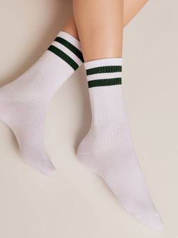 Цена за 2 пары. Носки Классические CONTE ACTIVE Хлопковые носки с яркими полосками из люрекса белый-зеленый