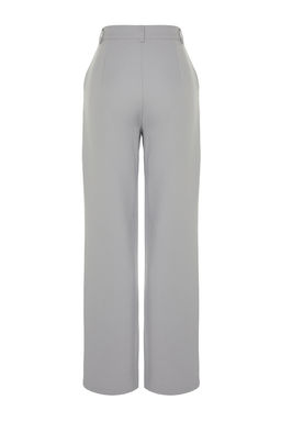 Limited Edition Gri Straight/Duz Kesim Pilili Dokuma Pantolon TWOAW23PL00401
