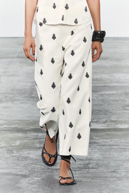 ZW COLLECTION CONTRAST EMBROIDERY CULOTTE TROUSERS - Zara фото 23