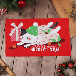 Полотенце Доляна Новогодний котик 28х46 см, 100% хл, рогожка 164 г/м2