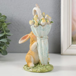 Фигурка полистоун Зайка у зонта с тюльпанами, 8.5?6.5?15.5 см