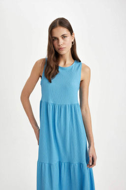 Платье миди без рукавов с круглым вырезом и запахом - Defacto фото 5