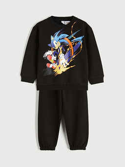 Sonic Bask?l? Erkek ?ocuk Sweatshirt ve Pantolon Tak?m 2li