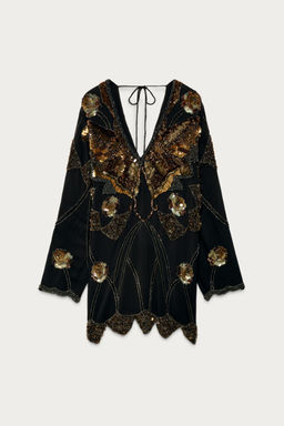VESTIDO BORDADOS LENTEJUELAS MARISA BERENSON X ZARA / Negro