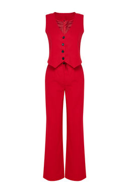 K?rm?z? Regular Dokuma Yelek Wide Leg/Genis Paca Pantolon Tak?m TWOAW25AU00091 - Trendyolmilla фото 7