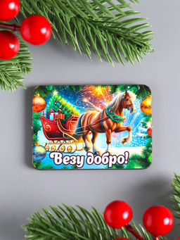 Набор магнитов на холодильник 6 шт. «Конь новогодний: Везу добро», 6×4.5 см