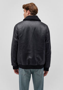 Suni Kurk Detayl? Siyah Suni Deri Ceket - Mavi фото 4