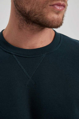 Базовый хлопковый свитшот обычного кроя с круглым вырезом - Defacto фото 5