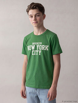 Bisiklet Yaka New York Bask?l? Erkek ?ocuk Ti??rt