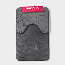 Коврики для ванной и туалета Доляна «Волна», 2 шт., 40×50 см, 50×80 см, серые