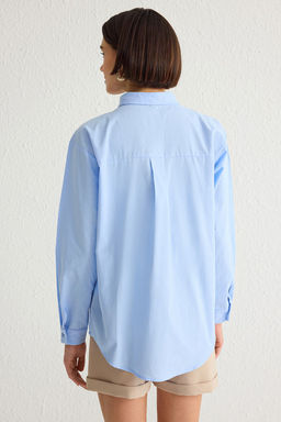 TRENDYOLMILLA Ac?k Mavi Onden Nak?s Detayl? Regular Normal Kal?p Dokuma Gomlek TWOSS25GO00014  фото 5
