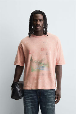 WASHED PRINT KNIT T-SHIRT