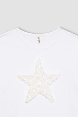 Белая футболка Relax Fit с короткими рукавами для девочек - Defacto фото 10