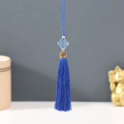 Цена за 5 шт. Подвеска текстиль, пластик Узел счастья и бесконечности, ярко-синяя, 0.719.5 см