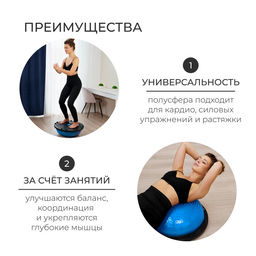 Полусфера BOSU гимнастическая ONLYTOP, массажная, с насосом, 46×20 см, синяя