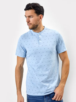 Джемпер-поло хлопковый в голубом цвете с принтом узор на серо -голубом 111764 - Mark formelle фото 2