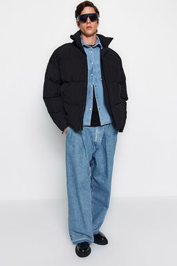 Siyah Unisex Oversize Fit Dik Yaka Suya ve R_zgara Dayan_kl_ _i_me K__l_k Mont TMNAW24MO00003