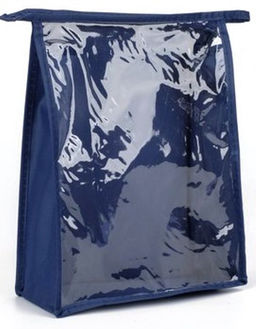 К150 Косметичка ПВХ (21*14*5) Классика задняя стенка ткань, Синяя