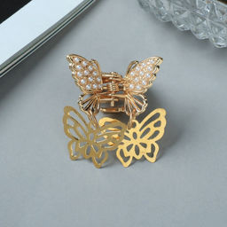 Цена за 6 шт. Крабик для волос «Милада», резные бабочки, 2.5 см, золото