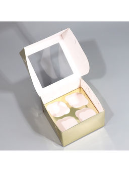 Цена за 5 шт. Коробка для капкейков, кондитерская упаковка с окном, 4 ячейки «Шампань», 16 х 16 х 10 см