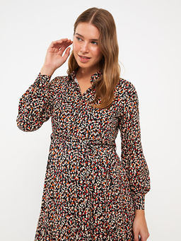 G?mlek Yaka Desenli Uzun Kollu Viskon Hamile Elbise